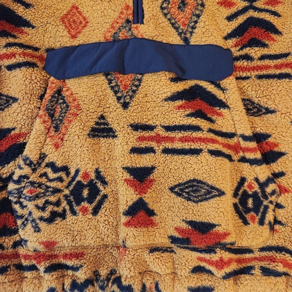 Vintage North Face Men Tan Aztec Geometric Sherpa 1/2 Zip Hoodie Size XL Plush - Picture 12 of 16